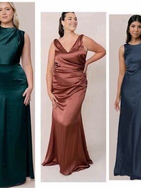 Revelry Copper Satin V-Neck Maxi Dress
